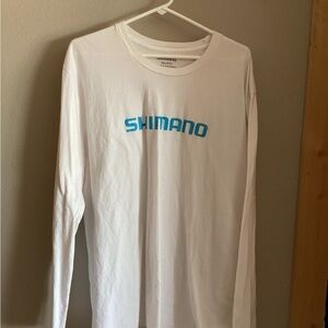 Shimano Men's White Long Sleeve Crew Neck Jersey Knit Breathable Cotton Tee 2XL